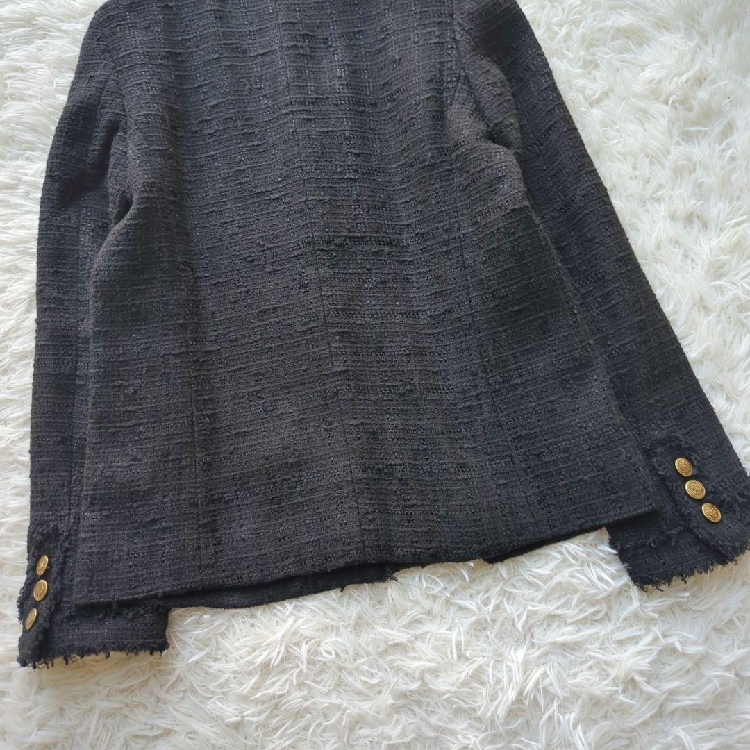 美品✨️ドゥーズィエムクラス　ツイードノーカラージャケット　金ボタン　フリンジ黒