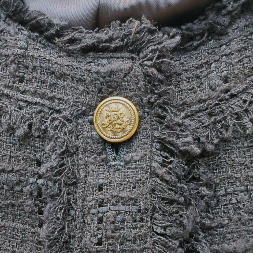 美品✨️ドゥーズィエムクラス　ツイードノーカラージャケット　金ボタン　フリンジ黒