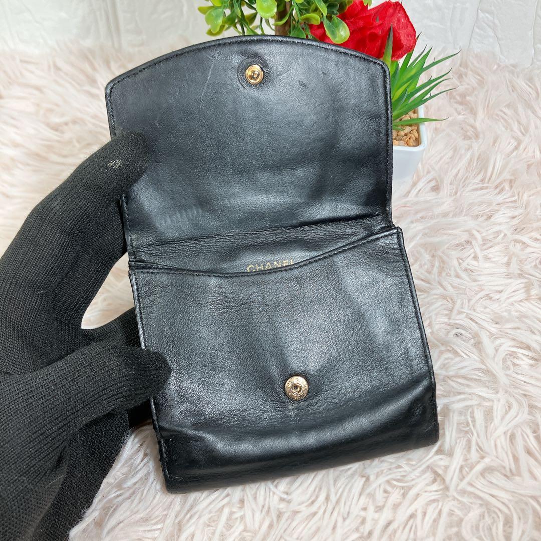 CHANEL シャネル ココ ラムレザー 二つ折り ブラック Wホック