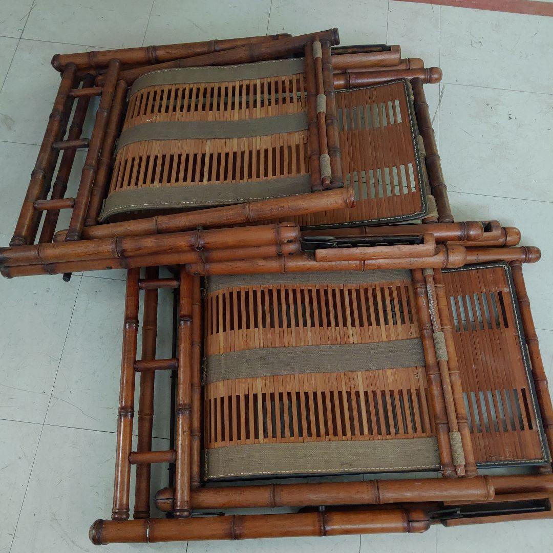 【引き取り限定】竹チェア 竹 畳み式 バンブーチェア アンティーク 2脚まとめて