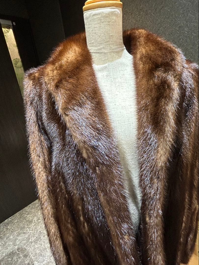 極美品ミンク毛皮ロングコート ブラウン 13