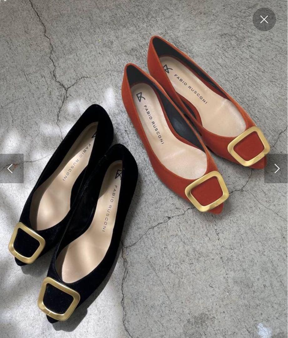 FABIO RUSCONI ファビオルスコーニ ベロアフラットシューズ ブラック