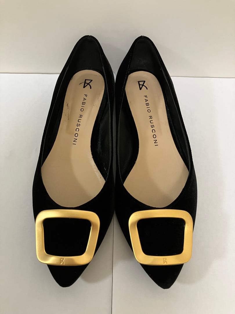 FABIO RUSCONI ファビオルスコーニ ベロアフラットシューズ ブラック