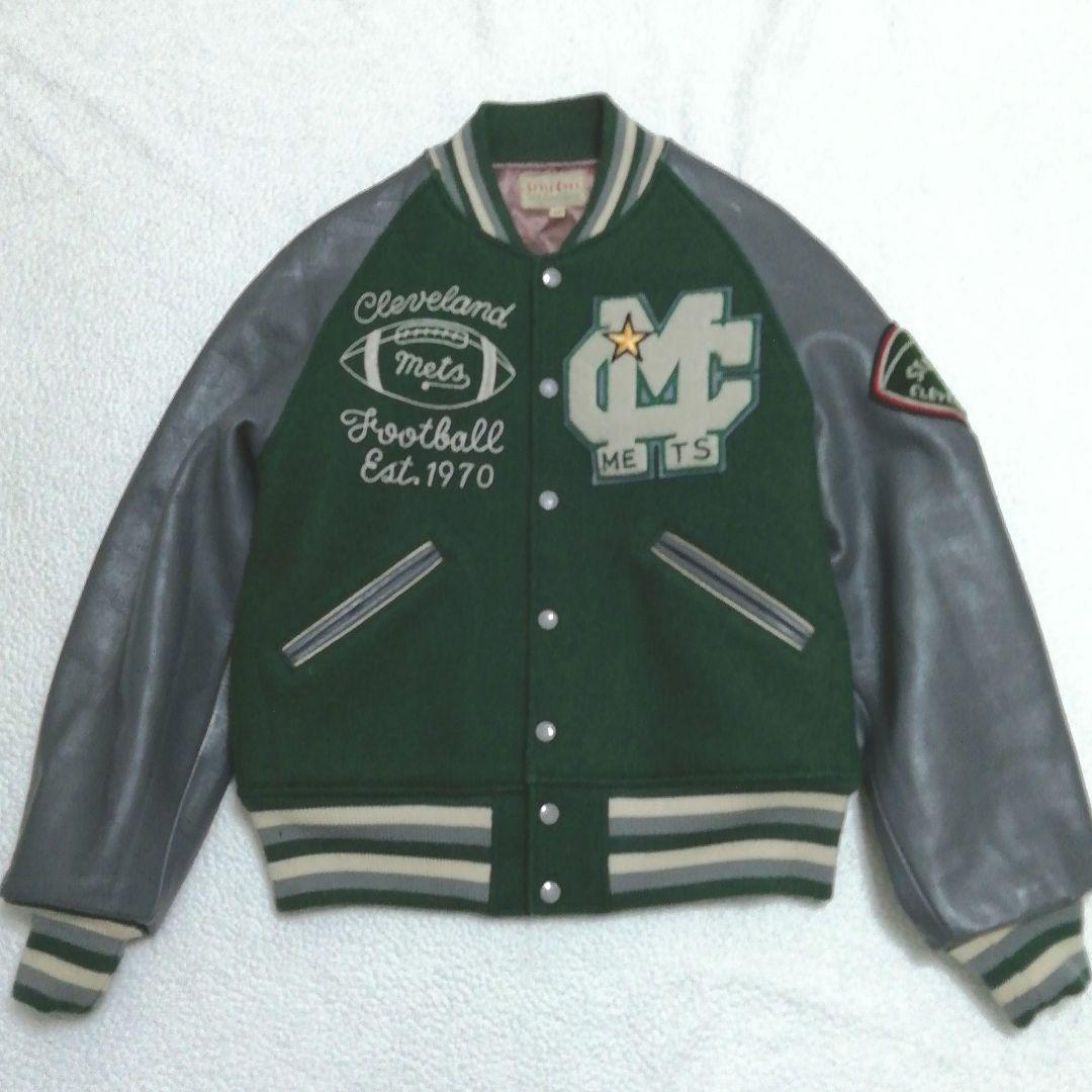 東洋エンタープライズ STYLE EYES 袖革スタジャン(38)濃緑☓グレー色