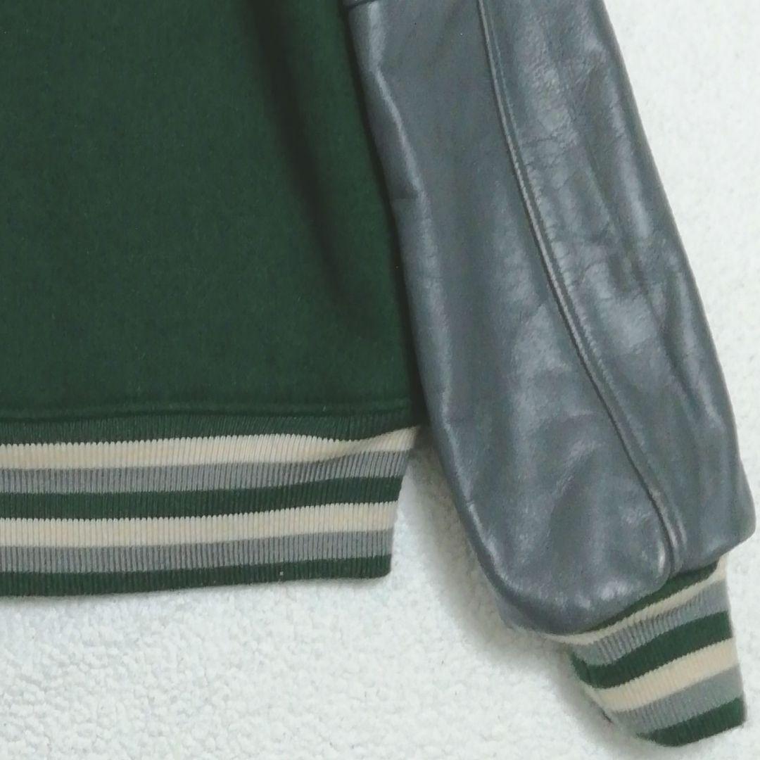 東洋エンタープライズ STYLE EYES 袖革スタジャン(38)濃緑☓グレー色