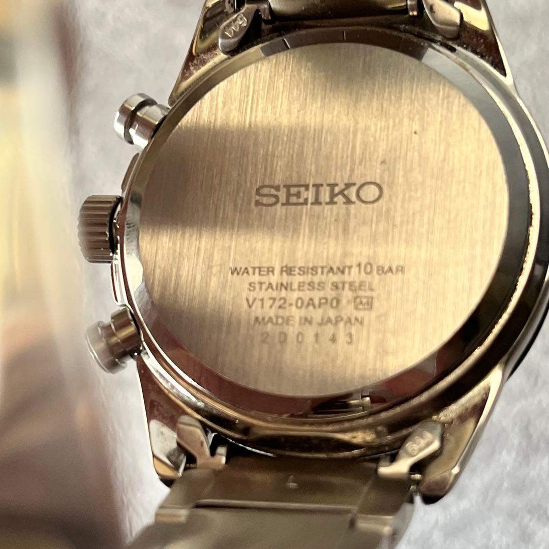 【美品】 SEIKOセイコー 黒 V172-0AP0ソーラー クロノグラフ腕時計