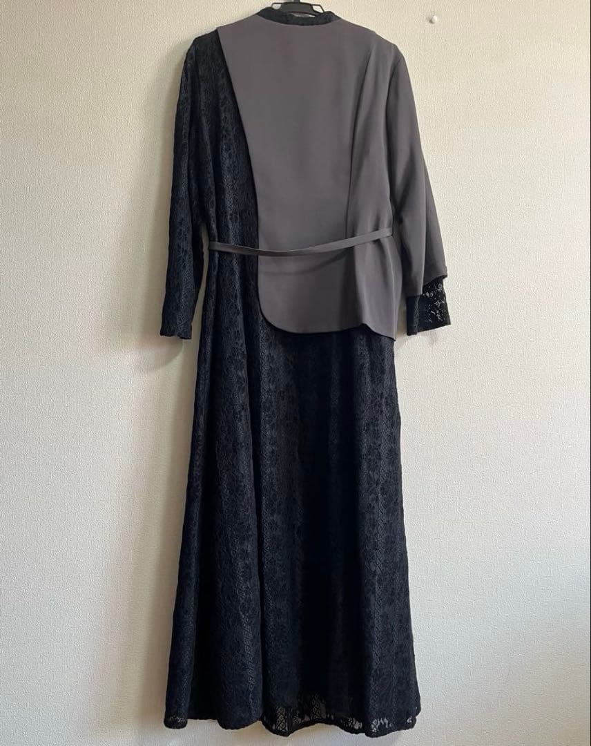 美品Callarusカラルス3L大きいイサイズ 異素材切替アシメワンピース結婚式