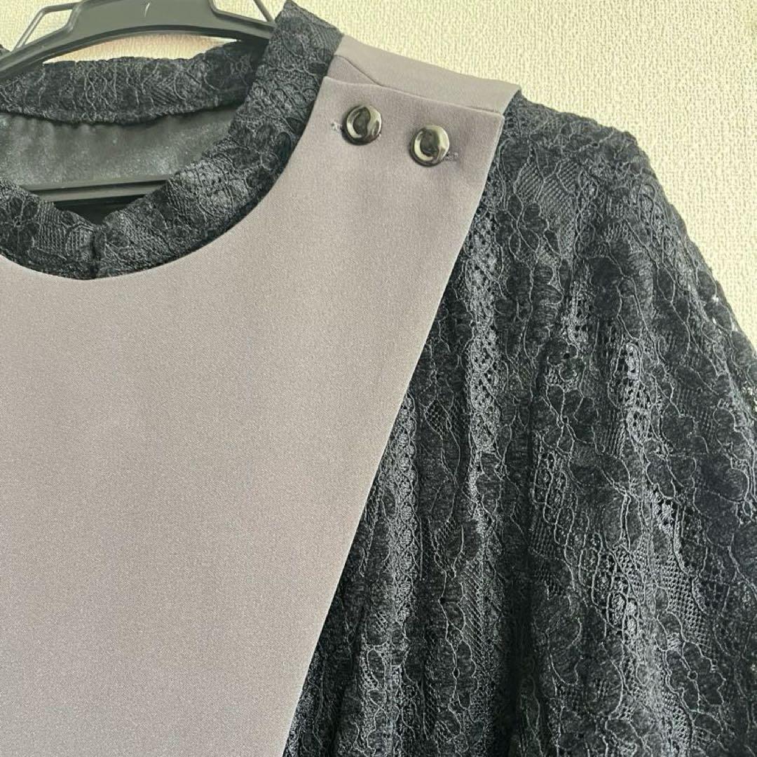 美品Callarusカラルス3L大きいイサイズ 異素材切替アシメワンピース結婚式