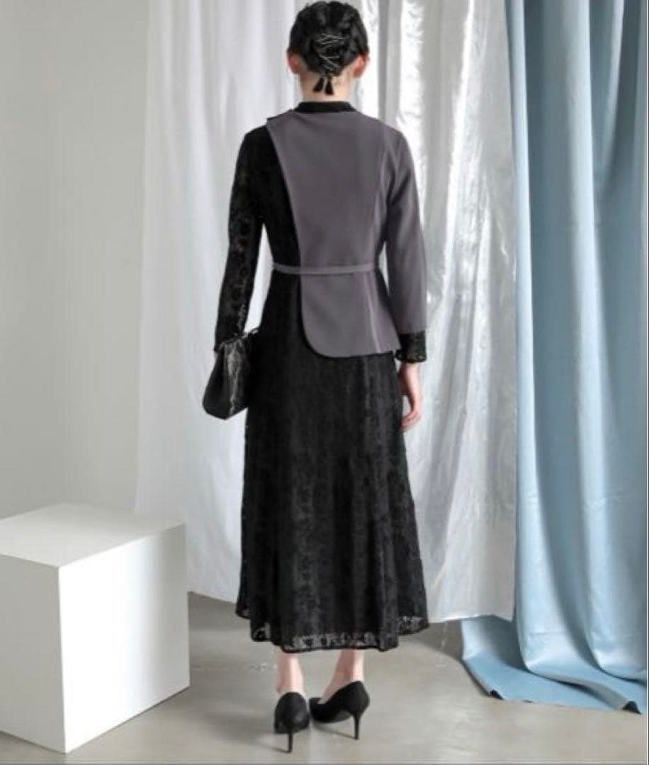 美品Callarusカラルス3L大きいイサイズ 異素材切替アシメワンピース結婚式