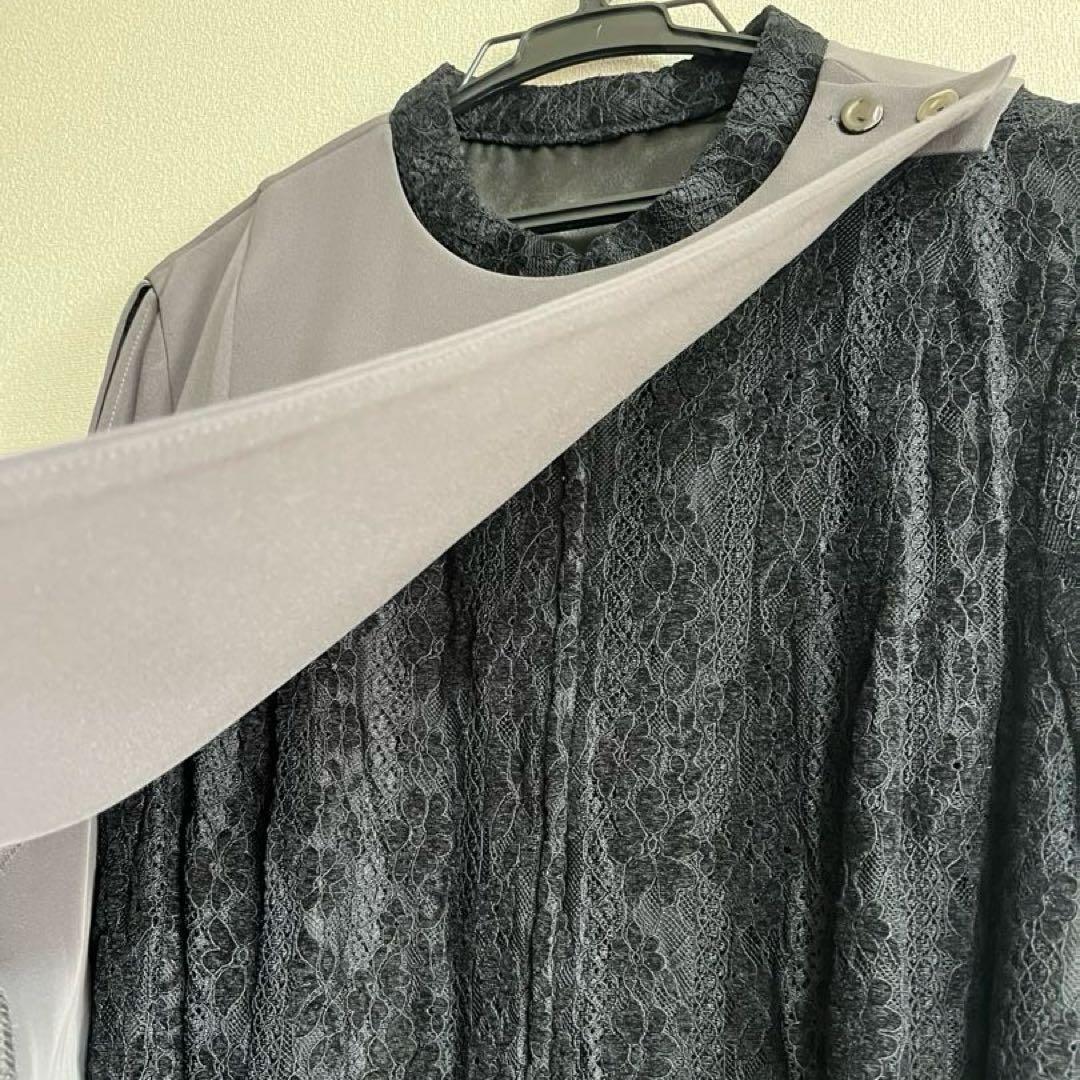 美品Callarusカラルス3L大きいイサイズ 異素材切替アシメワンピース結婚式