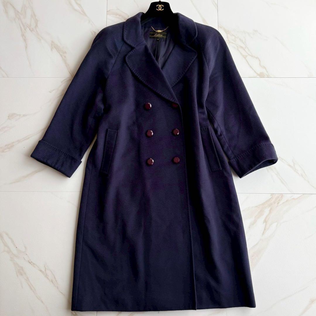 大きいサイズ13+◆美品 レリアン カシミヤ100 ロング チェスター コート