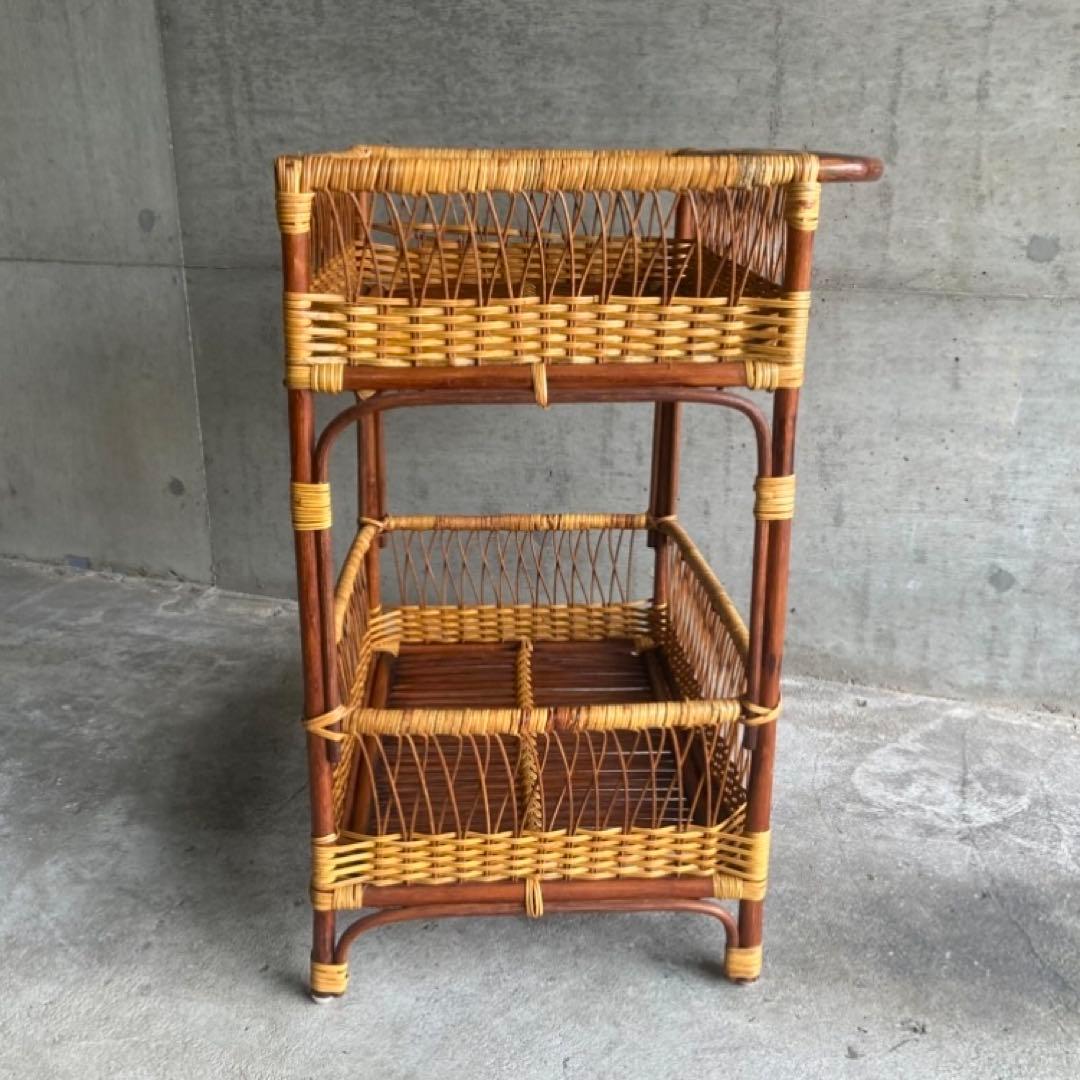 籐 ラタン 脱衣籠 カゴ バスケット タオル掛け 2段 収納 ツートン レトロ