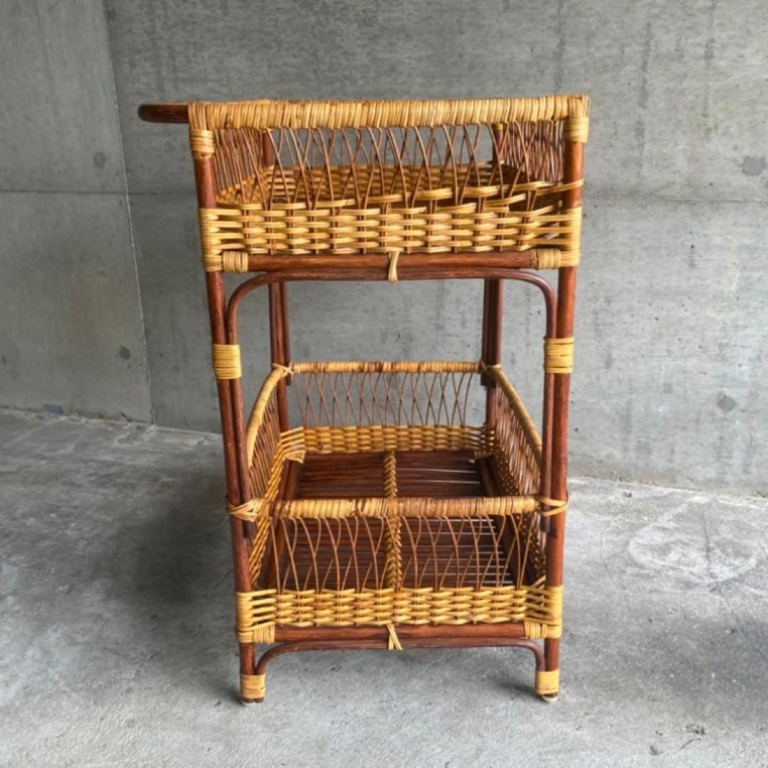 籐 ラタン 脱衣籠 カゴ バスケット タオル掛け 2段 収納 ツートン レトロ