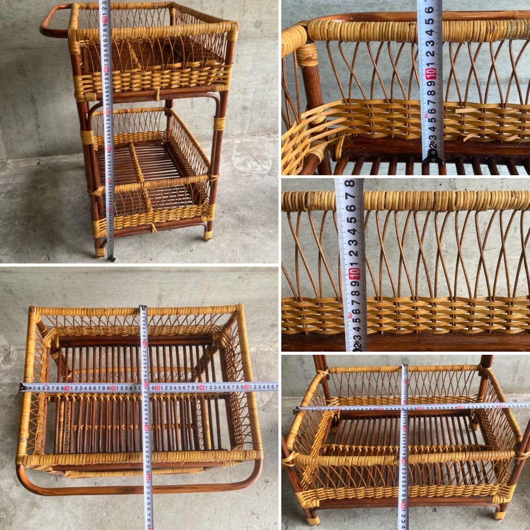 籐 ラタン 脱衣籠 カゴ バスケット タオル掛け 2段 収納 ツートン レトロ