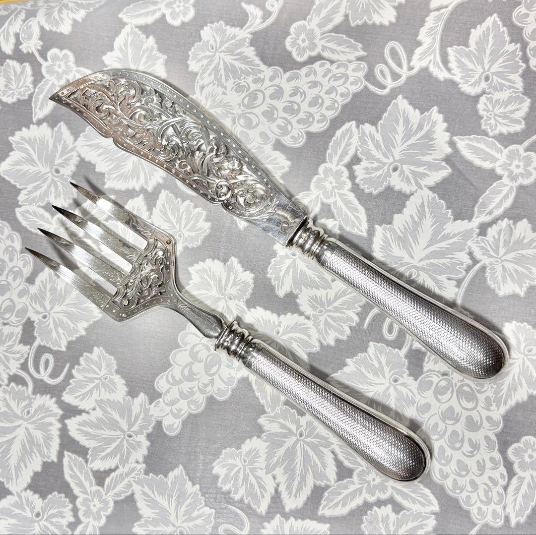 アンティーク シルバー サーバーフォーク&ナイフ 純銀