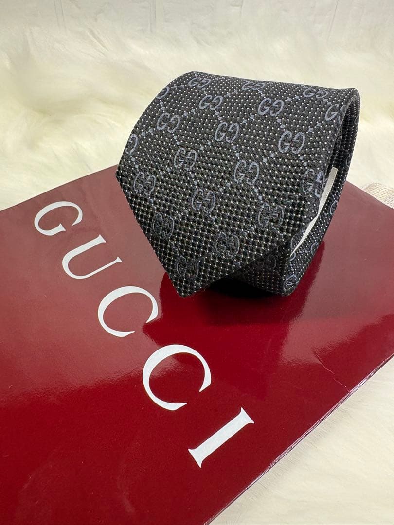 【美品】GUCCI グッチ ネクタイ GG キャンバス ブラック ジャカード