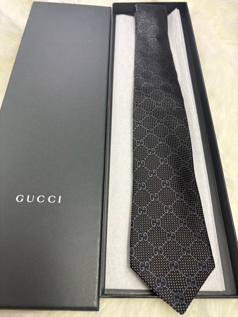 【美品】GUCCI グッチ ネクタイ GG キャンバス ブラック ジャカード