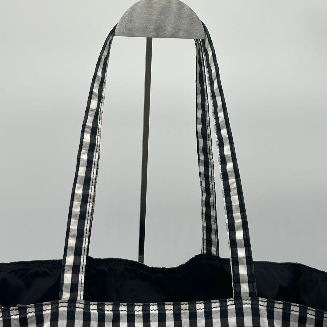 PRADA ギンガムチェック トートバッグ 三角ロゴ 大容量 ブラック 白タグ