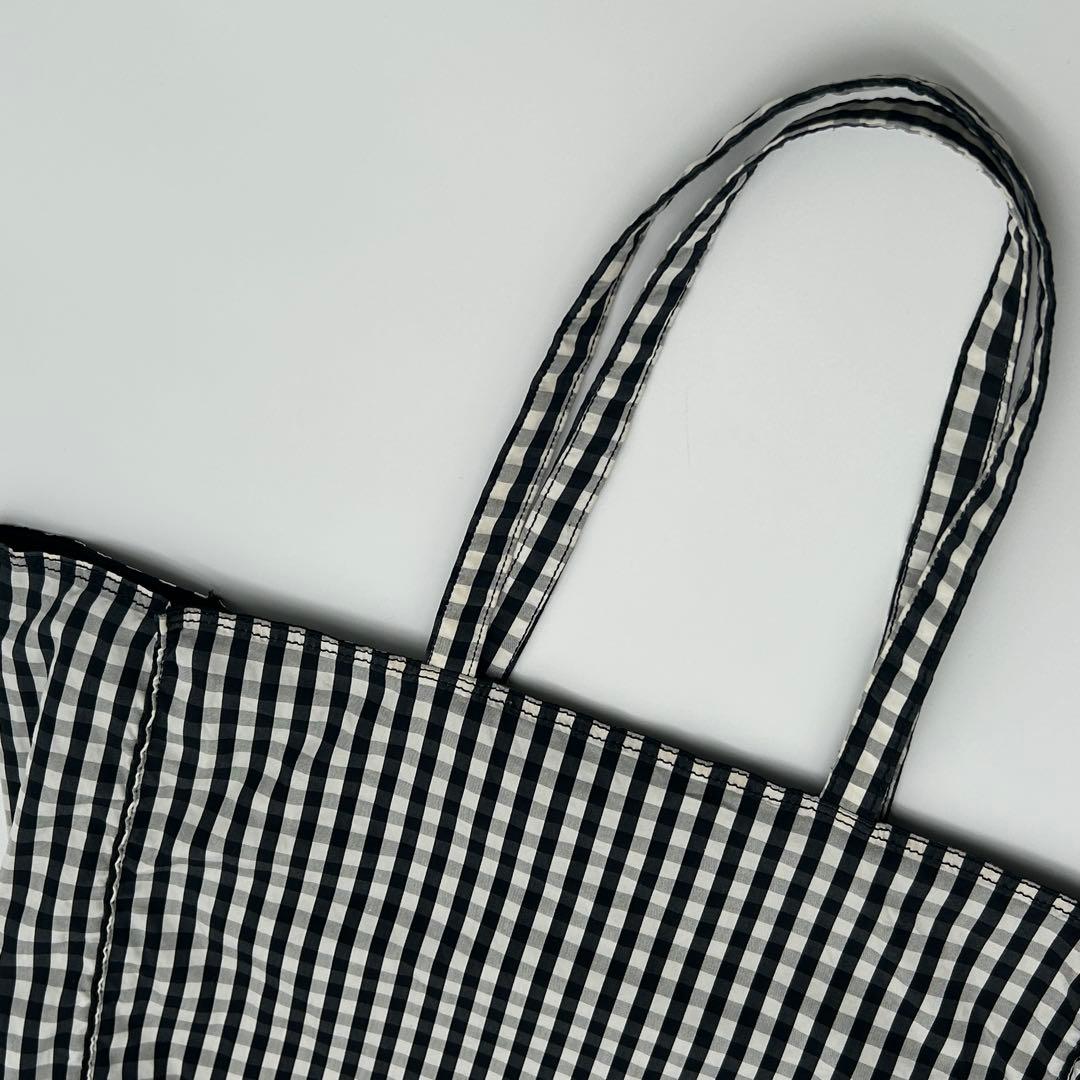 PRADA ギンガムチェック トートバッグ 三角ロゴ 大容量 ブラック 白タグ