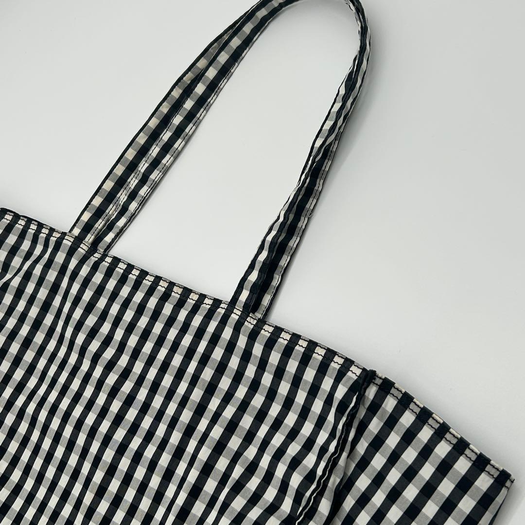 PRADA ギンガムチェック トートバッグ 三角ロゴ 大容量 ブラック 白タグ