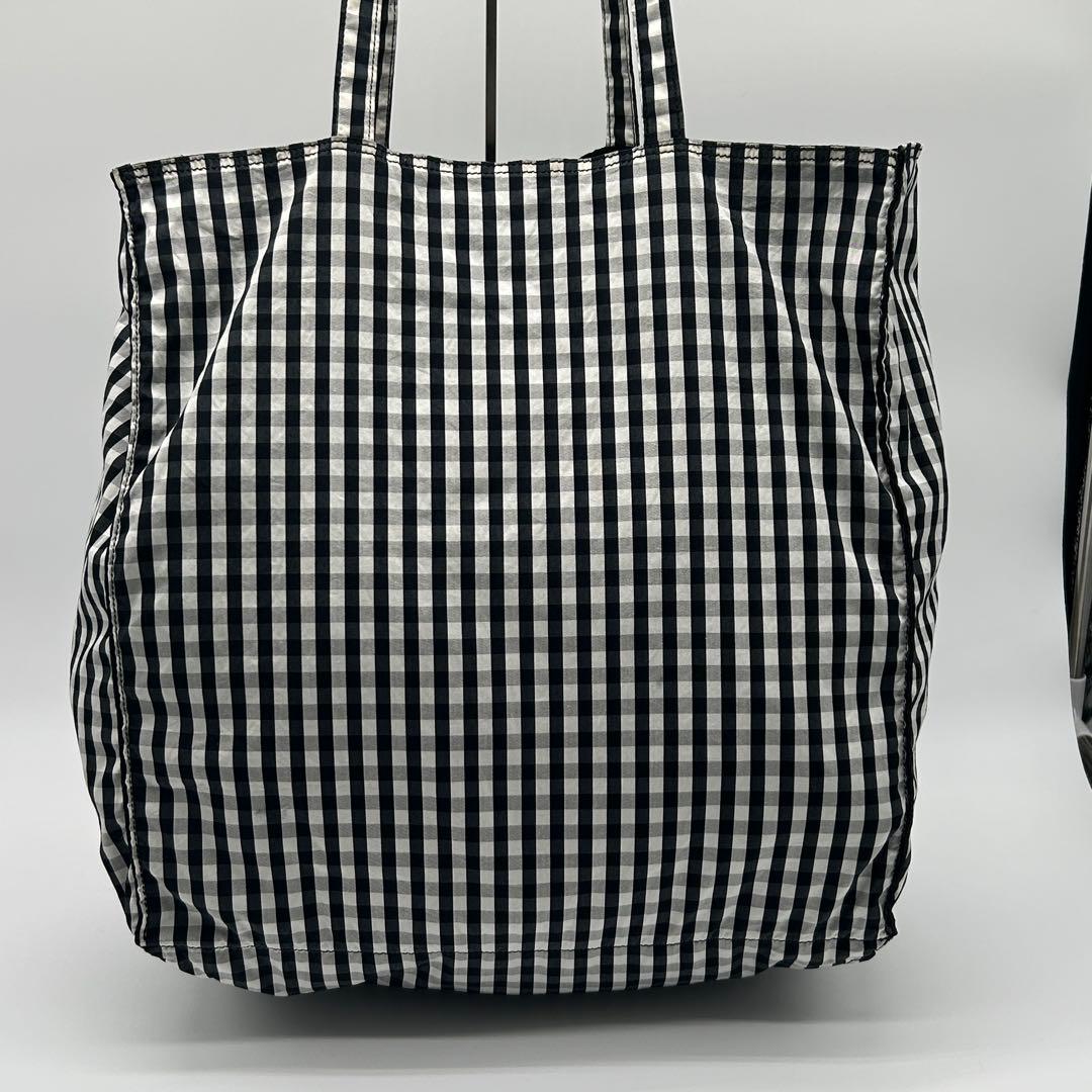 PRADA ギンガムチェック トートバッグ 三角ロゴ 大容量 ブラック 白タグ