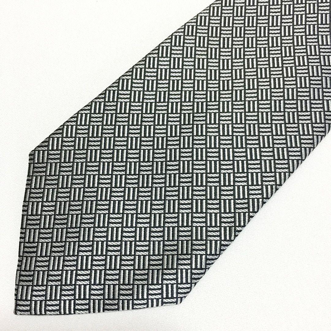 未使用級 エルメス HERMES ネクタイ シルク100% シルバー H柄