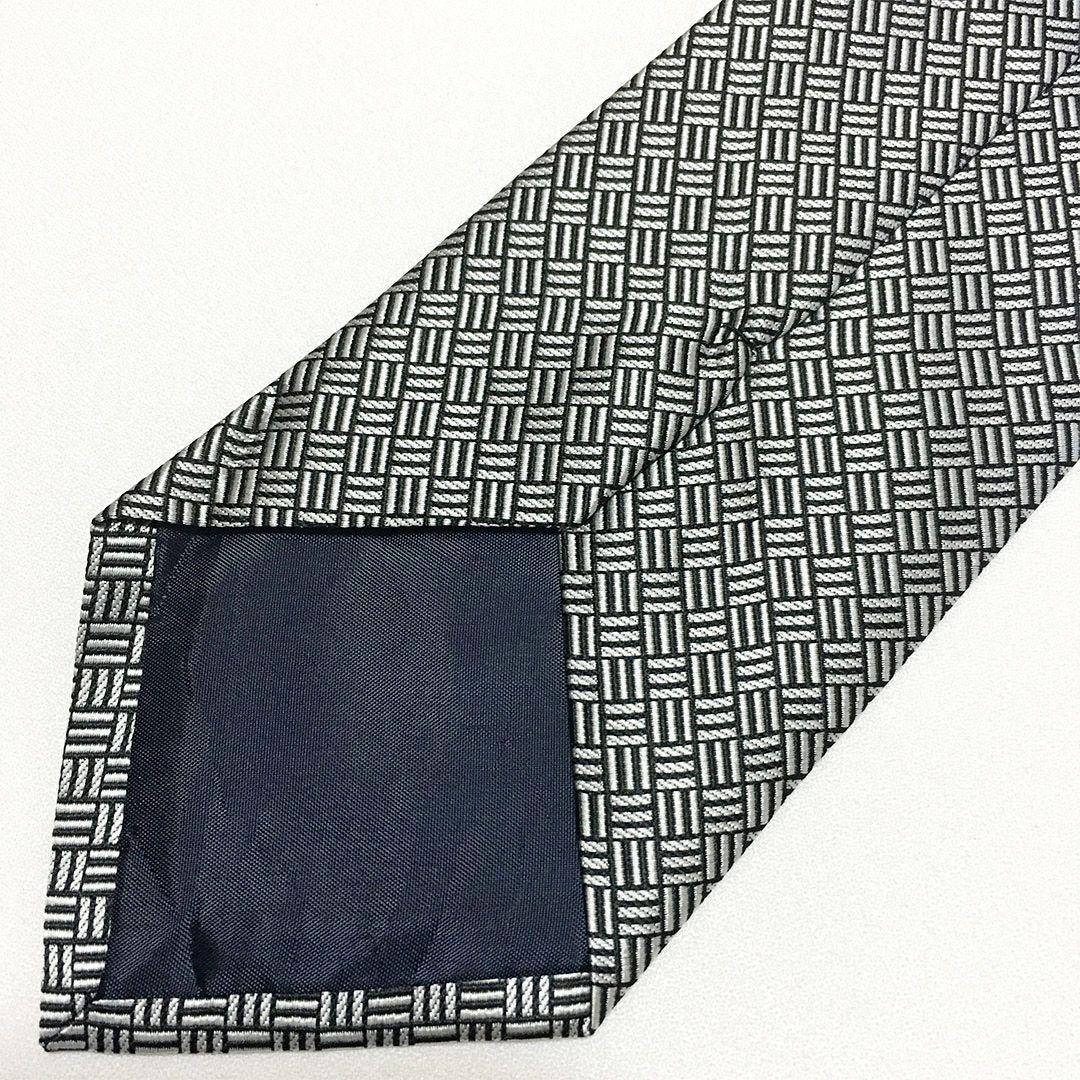 未使用級 エルメス HERMES ネクタイ シルク100% シルバー H柄