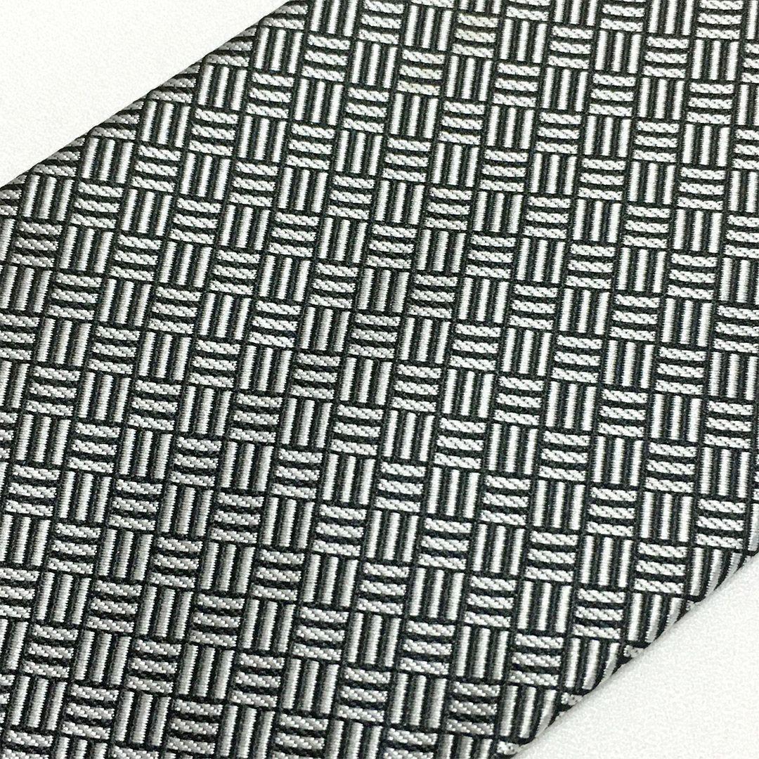 未使用級 エルメス HERMES ネクタイ シルク100% シルバー H柄