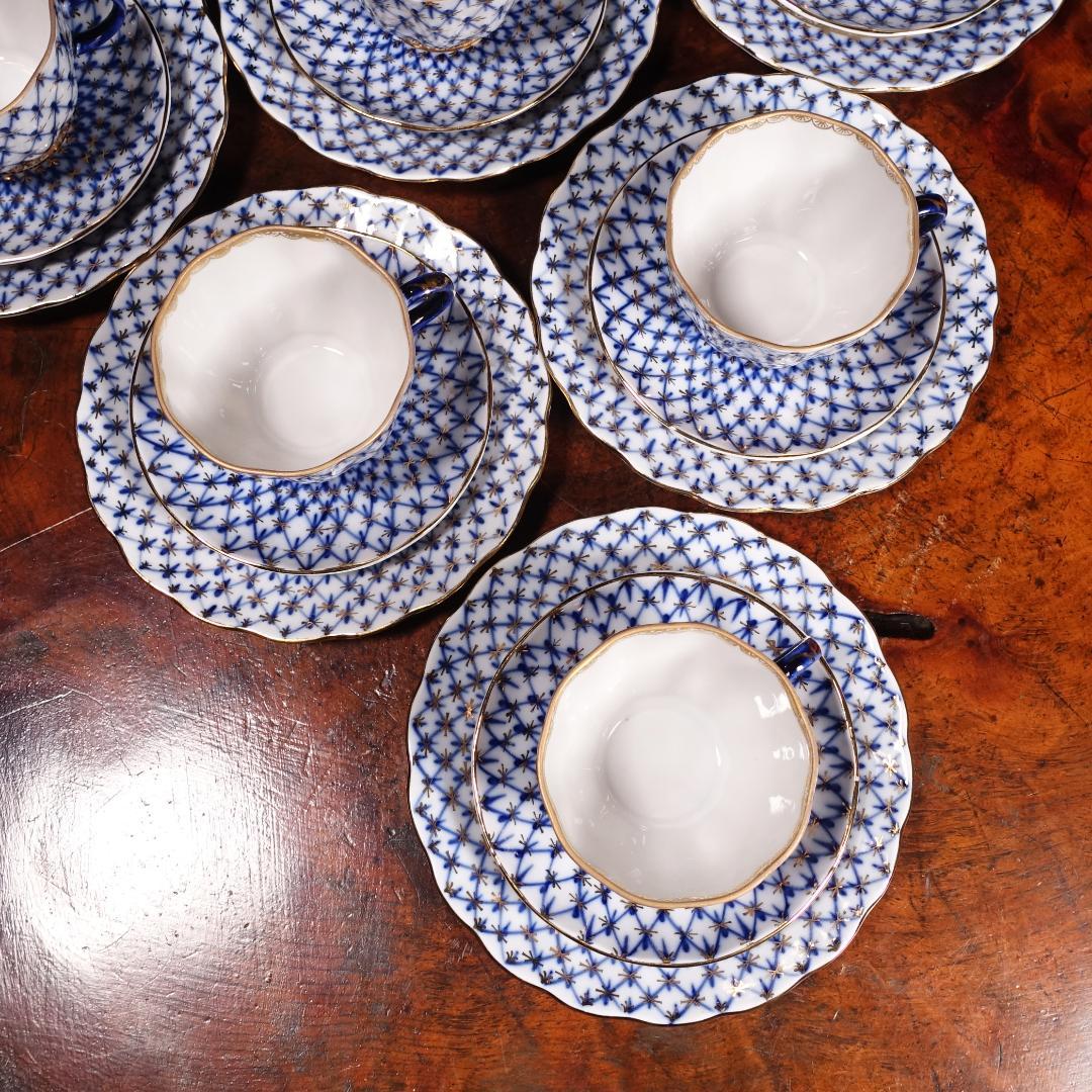 ロモノーソフ LOMONOSOV ソ連時代 コバルトネット トリオ ポットセット