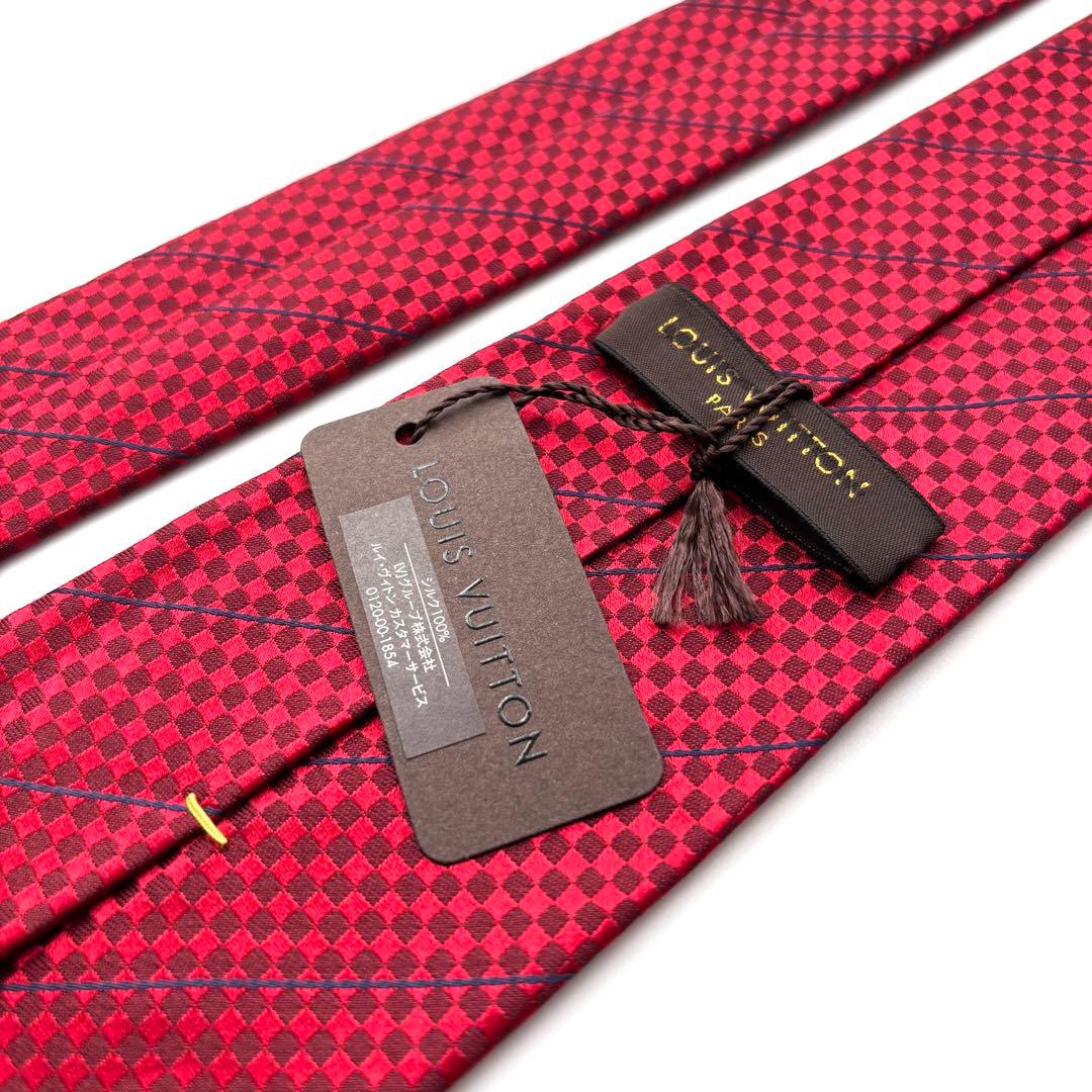 ꧁新品未使用꧂ ルイヴィトン ネクタイ マイクロダミエ LV ストライプ レッド