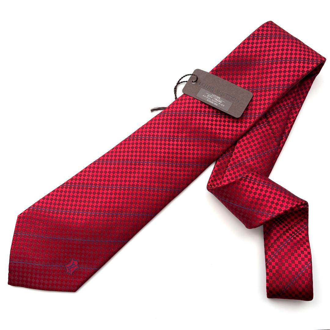 ꧁新品未使用꧂ ルイヴィトン ネクタイ マイクロダミエ LV ストライプ レッド