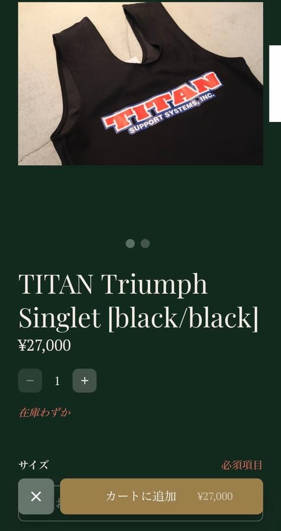 TITAN タイタン トライアンフ シングレット Sサイズ　一回のみ使用