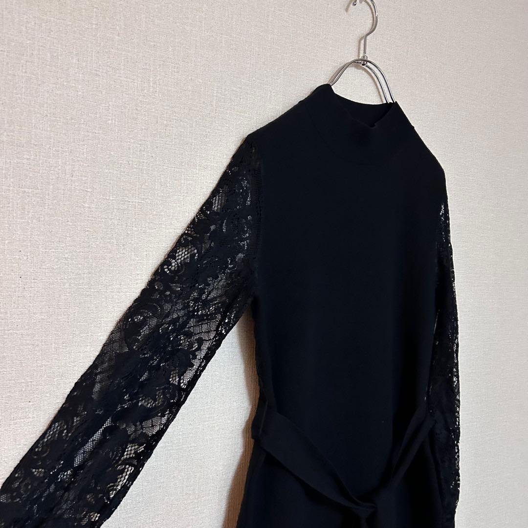 ピンキー&ダイアン 袖レース ハイネック ニットワンピース ドレス お呼ばれ