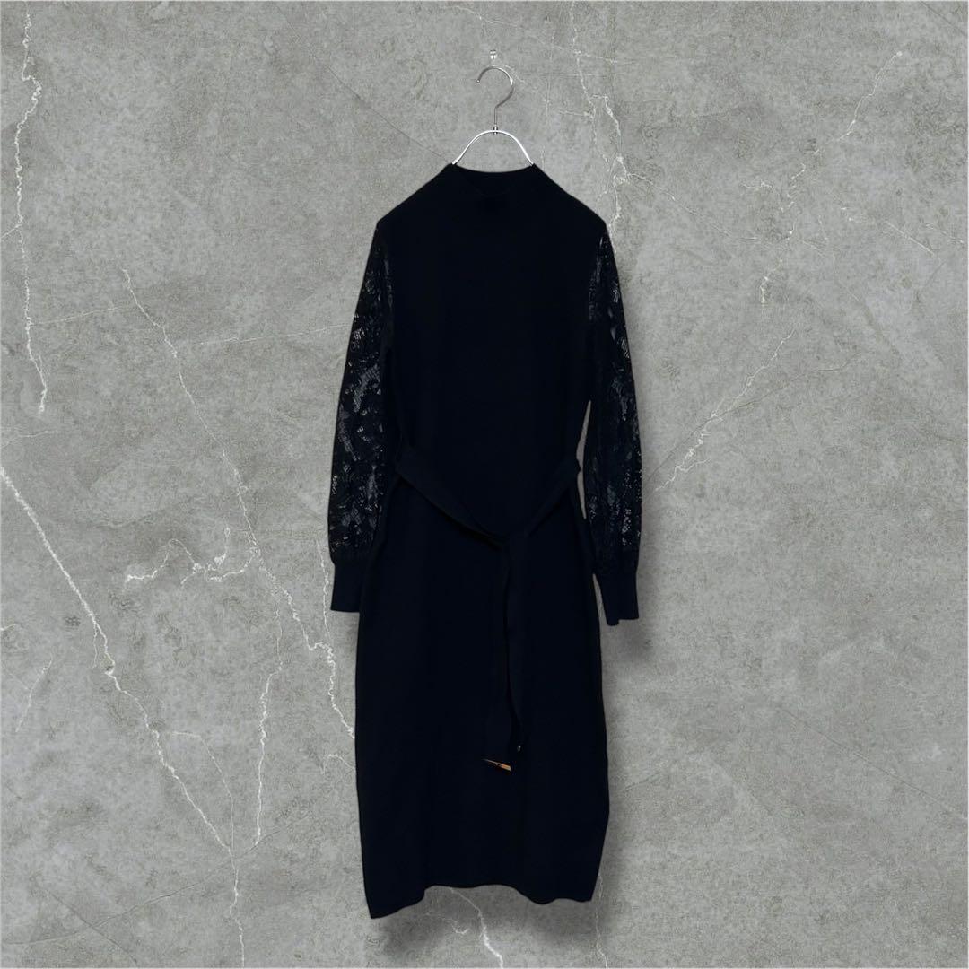 ピンキー&ダイアン 袖レース ハイネック ニットワンピース ドレス お呼ばれ