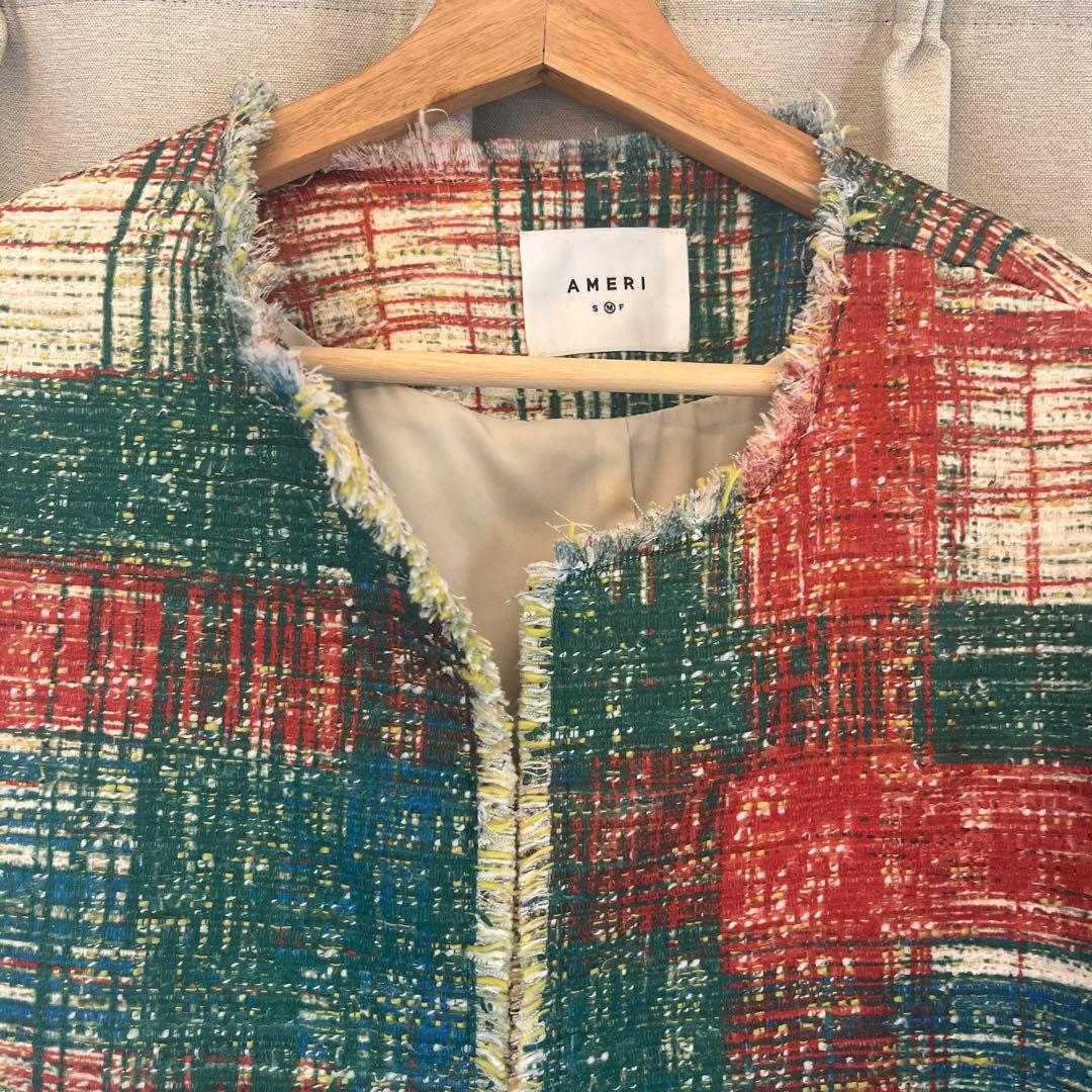 ジャケット・アウター AMERI LADY LIKE PRINT TWEEDS JACKET