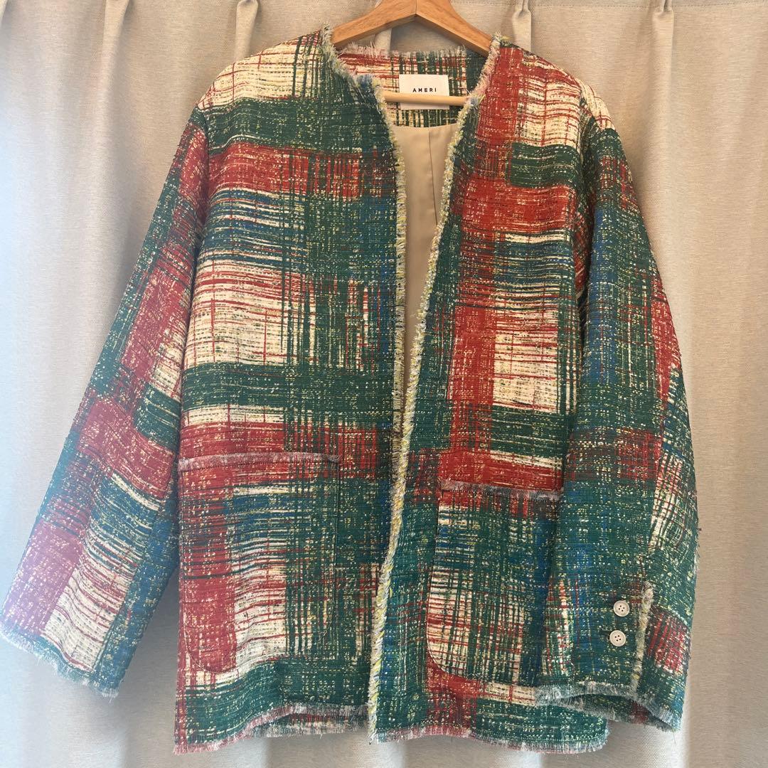 ジャケット・アウター AMERI LADY LIKE PRINT TWEEDS JACKET