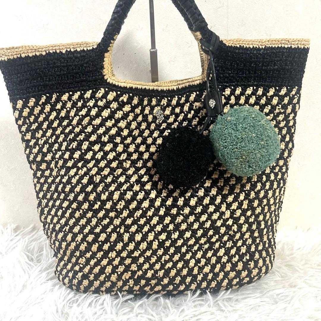 ヘレンカミンスキー　ラフィア　かごバッグ　トートバッグ　チャーム　レザーハンドル