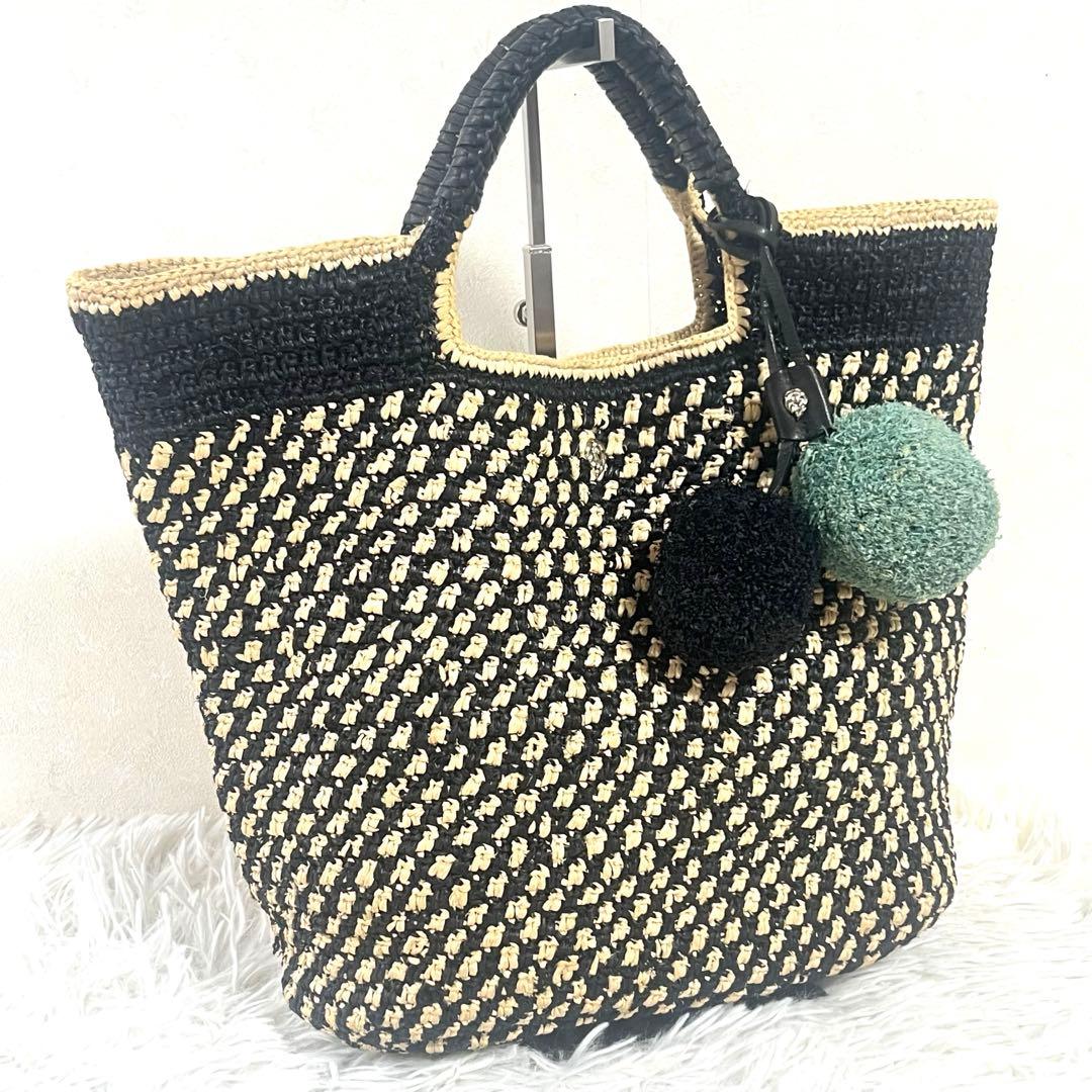 ヘレンカミンスキー　ラフィア　かごバッグ　トートバッグ　チャーム　レザーハンドル