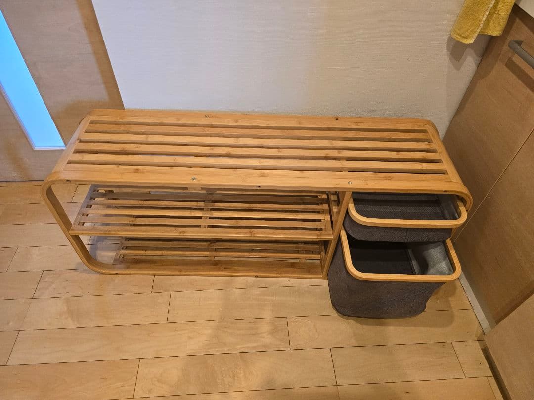 バンブー製シューズラック 収納付き