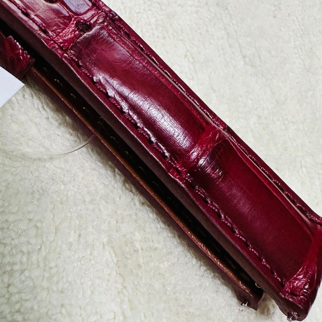 1045#18mm-16mmボルドー★本物クロコダイルレザーベルト★スイス製