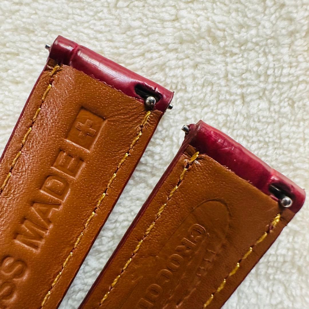 1045#18mm-16mmボルドー★本物クロコダイルレザーベルト★スイス製