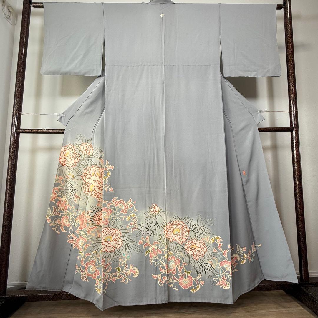超美品　色留袖　本加賀友禅　松井眞夫　作家物　落款　正絹　袷　160 グレー