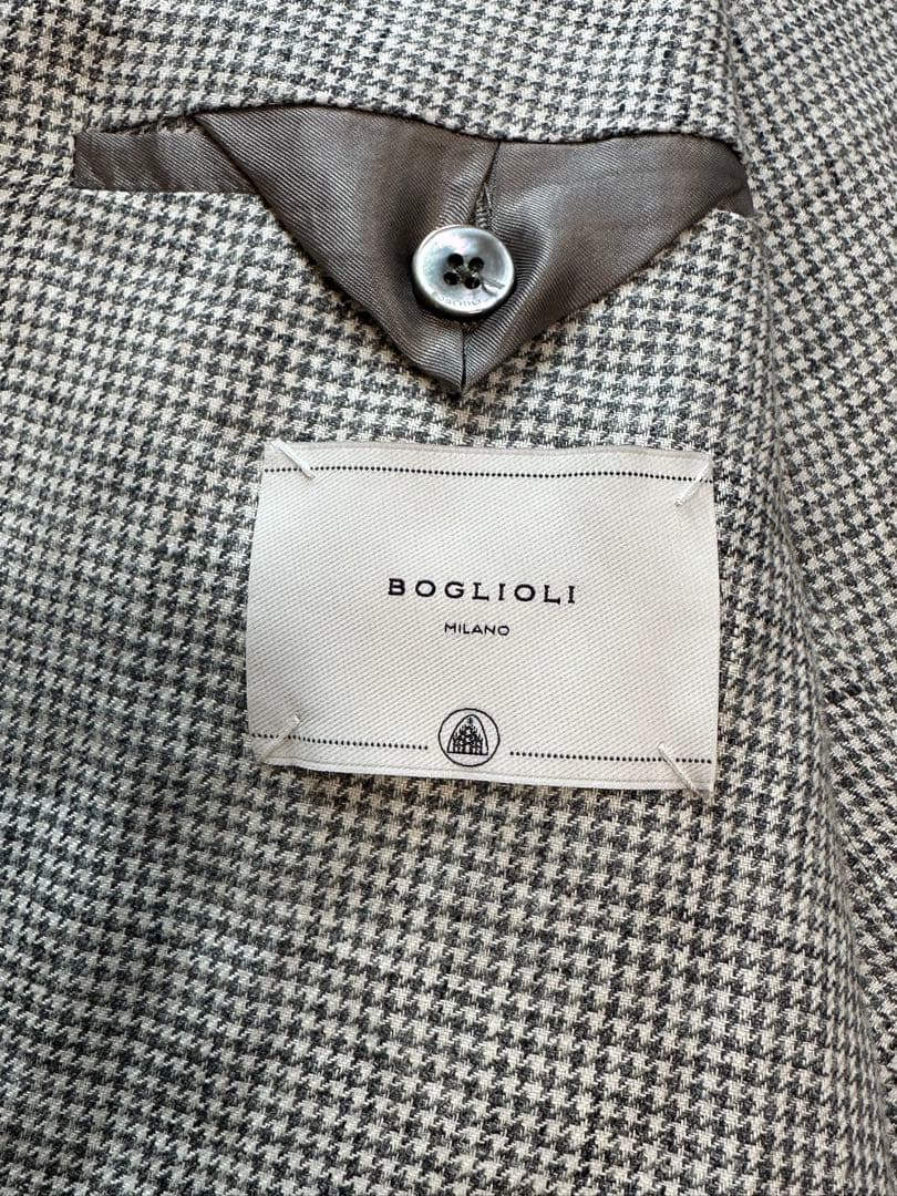 【美品】BOGLIOLI MILANOグレーハウンドトゥースリネンジャケット48