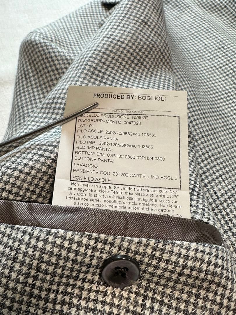 【美品】BOGLIOLI MILANOグレーハウンドトゥースリネンジャケット48