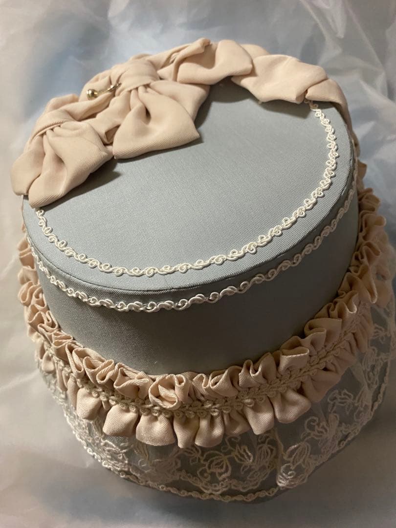 み*と様 星箱works リボンタルト帽子型ボンネット　サックス　レース