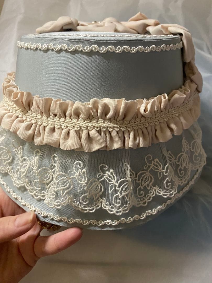 み*と様 星箱works リボンタルト帽子型ボンネット　サックス　レース