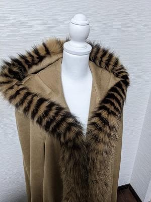 266　ロングマント　カシミヤ100％　フォックス　毛皮　ポンチョコート　ケープ