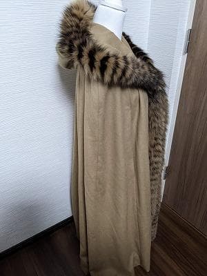 266　ロングマント　カシミヤ100％　フォックス　毛皮　ポンチョコート　ケープ