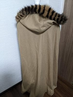266　ロングマント　カシミヤ100％　フォックス　毛皮　ポンチョコート　ケープ