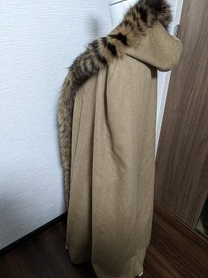 266　ロングマント　カシミヤ100％　フォックス　毛皮　ポンチョコート　ケープ